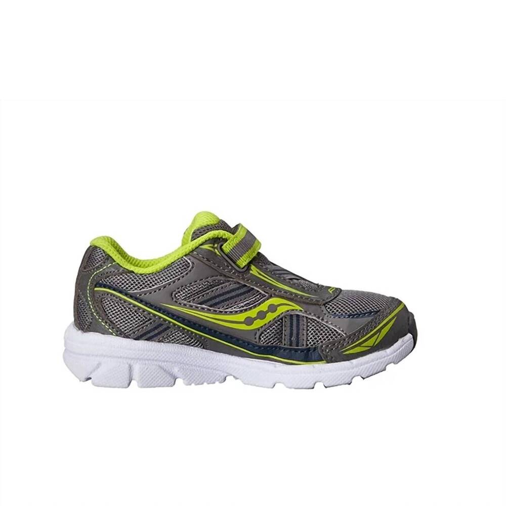 NEW SAUCONY boy's ride sneakers in grey/ lime green